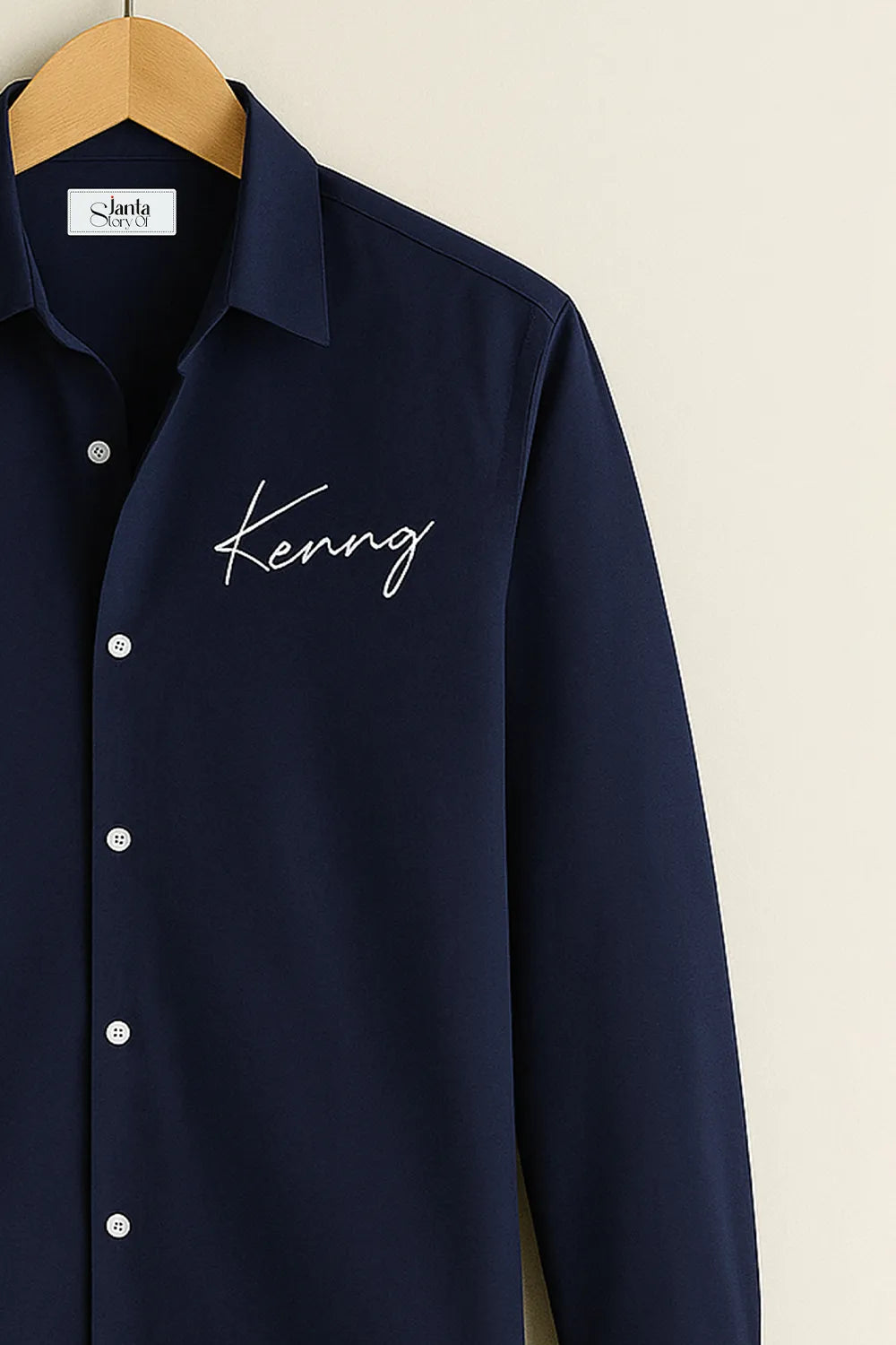 Men's Contrast Panel Shirt with Navy & White Colorblock with Signature for Modern Wear