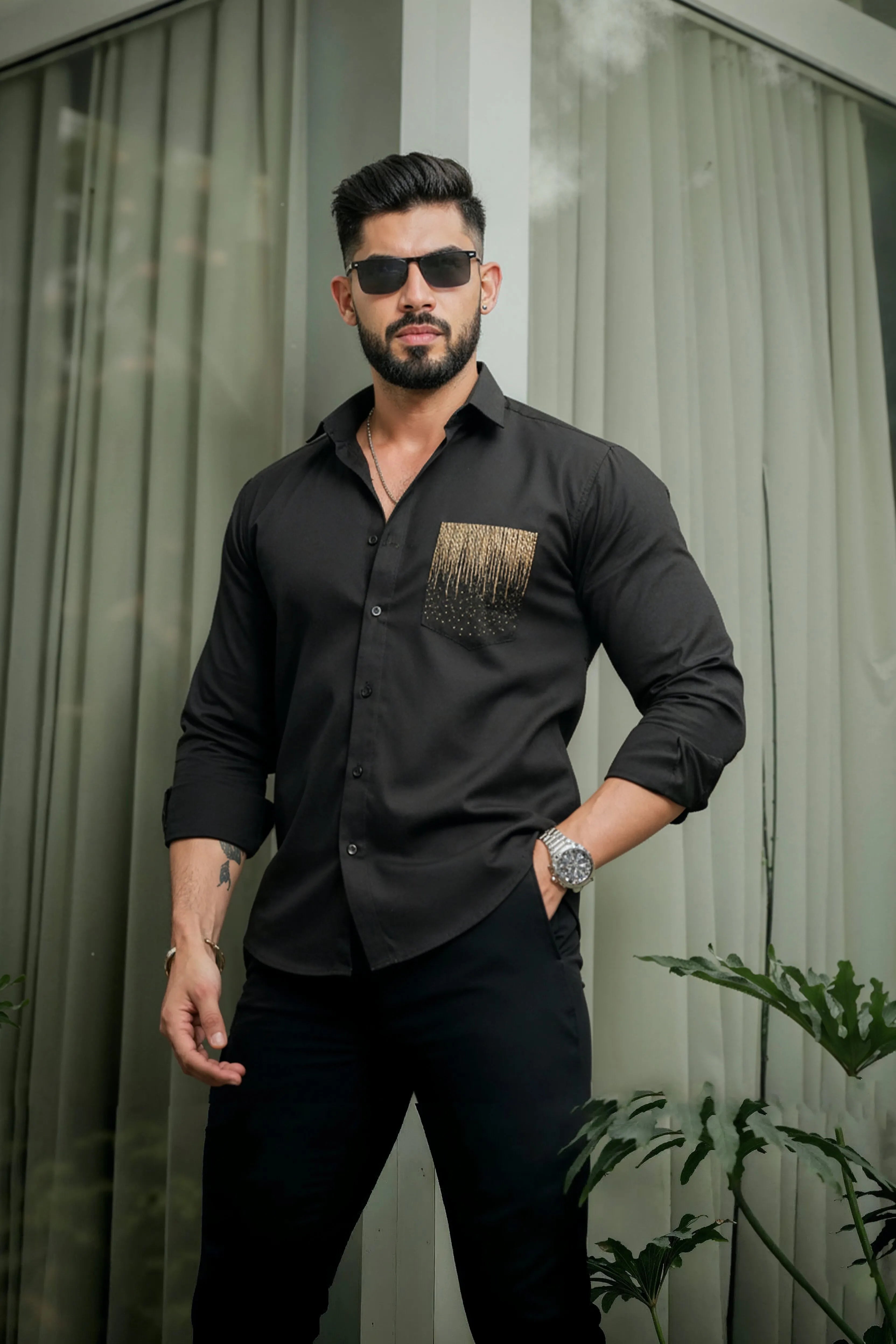 Black Royale with Gold Embellished Pocket Work