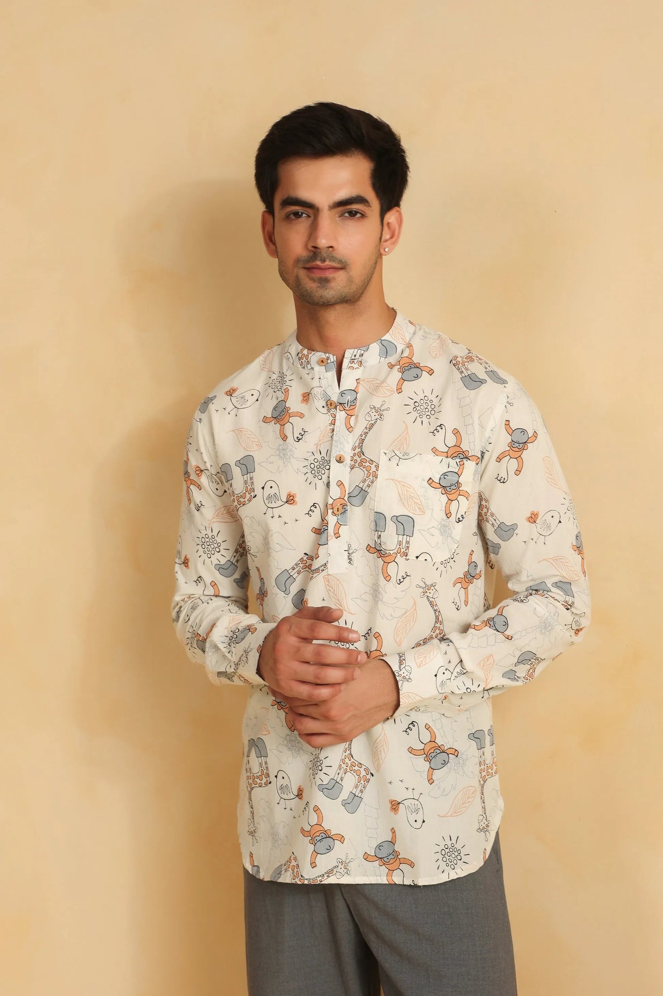Playful Art Printed Full Sleeve Short Kurta