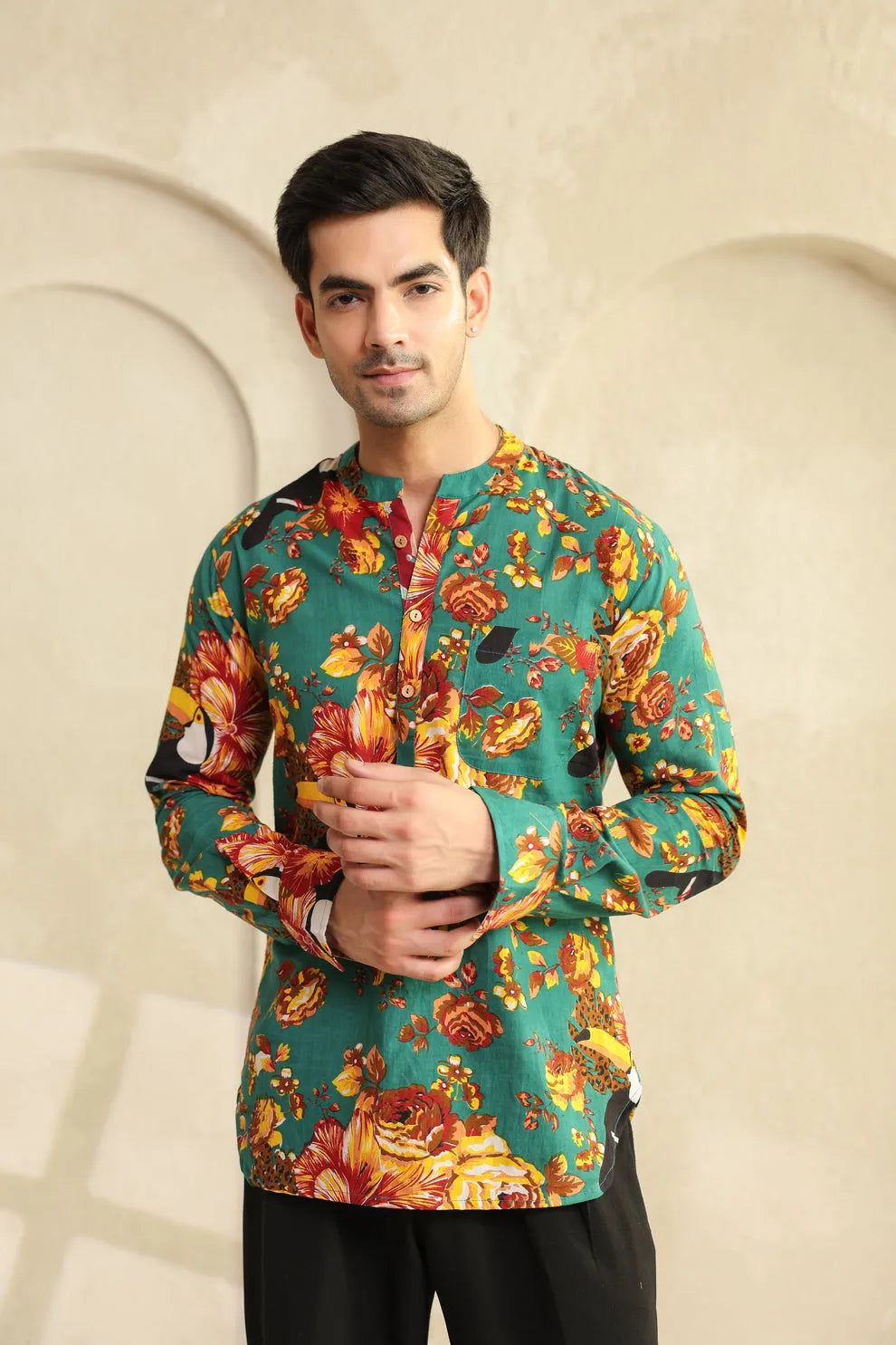Tropical Bloom Printed Cotton Short Kurta