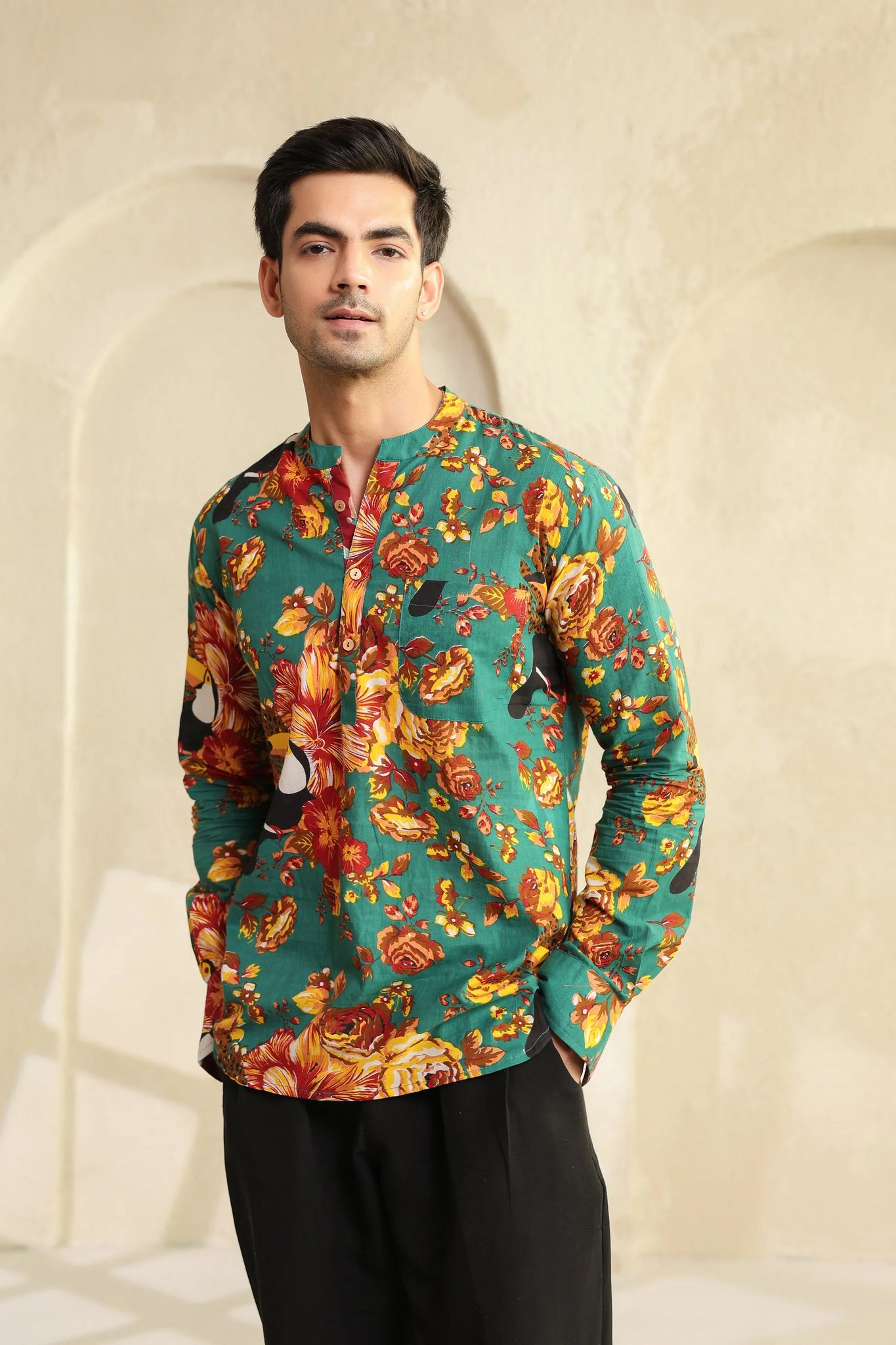 Tropical Bloom Printed Cotton Short Kurta