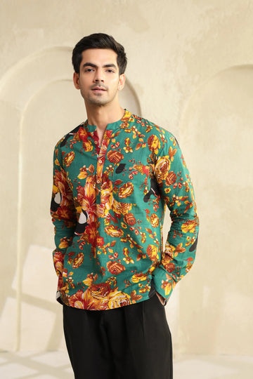 Tropical Bloom Printed Cotton Short Kurta
