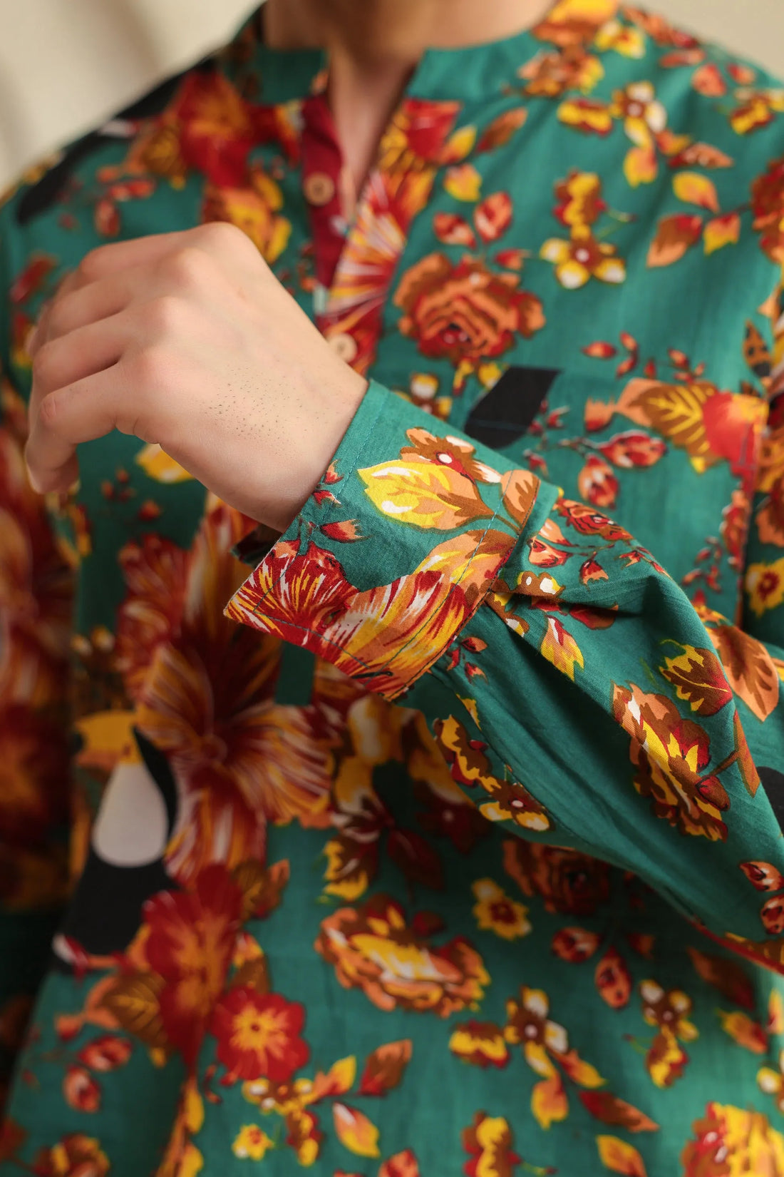 Tropical Bloom Printed Cotton Short Kurta