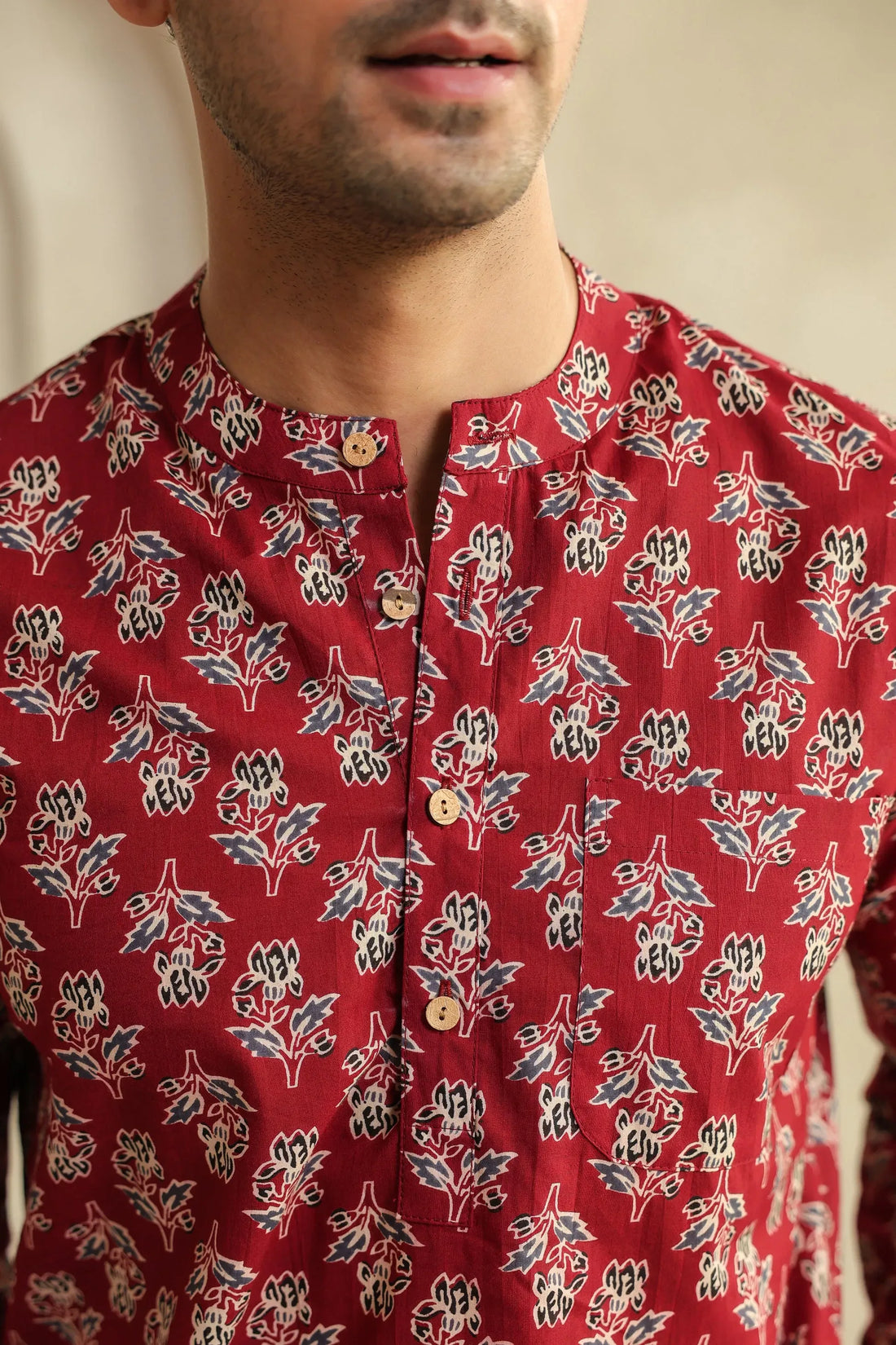 Crimson Bloom Printed Full Sleeve Shirt Short Kurta